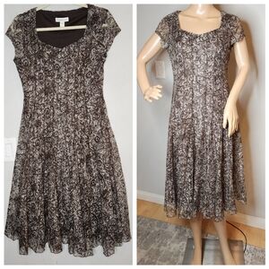 Coldwater Creek Brown Stretch Lace Midi Dress Size Small Flare Hem
